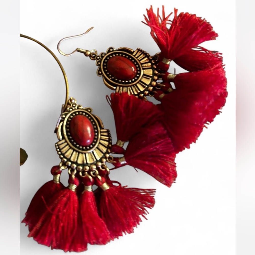 Elegant Red Tassel Earrings